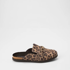 Mule Feminino Moleca Detalhe Bridão Nobuck Onça Multicolor