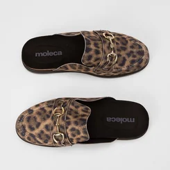 Mule Feminino Moleca Detalhe Bridão Nobuck Onça Multicolor