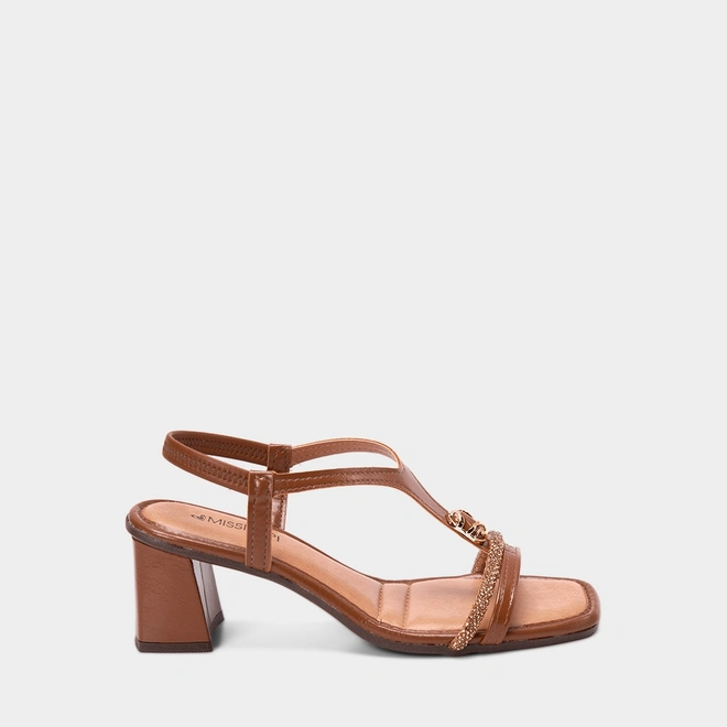 Sandália Feminina Mississipi Tiras Strass & Pedraria Marrom