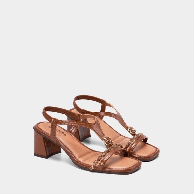 Sandália Feminina Mississipi Tiras Strass & Pedraria Marrom