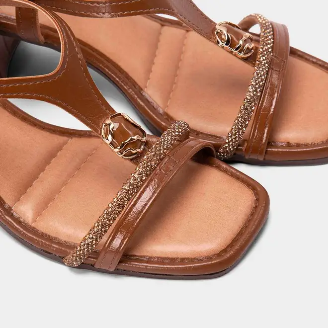 Sandália Feminina Mississipi Tiras Strass & Pedraria Marrom
