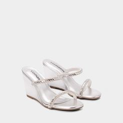 Tamanco Feminino Via Marte Salto Anabela Detalhe Strass Metalizado Prata