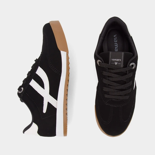 Tênis Casual Feminino Via Marte Detalhe Lateral Nobuck Preto