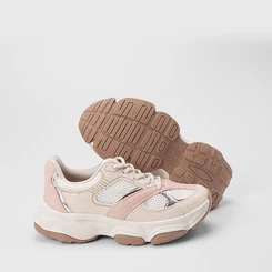 Tênis Chunky Feminino Dakota Detalhe Recorte Metalizado Bege