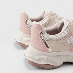Tênis Chunky Feminino Dakota Detalhe Recorte Metalizado Bege