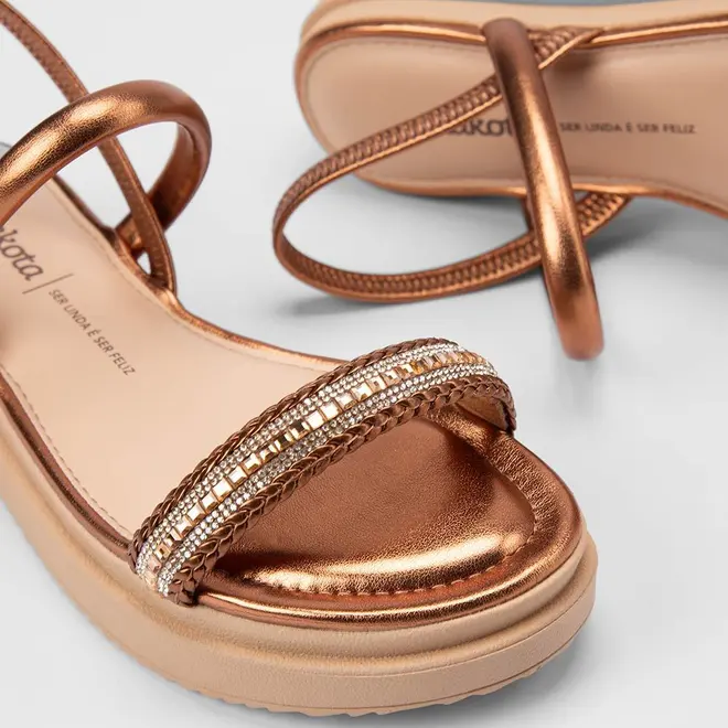 Sandália Feminina Dakota TIras Strass Metalizado Bronze