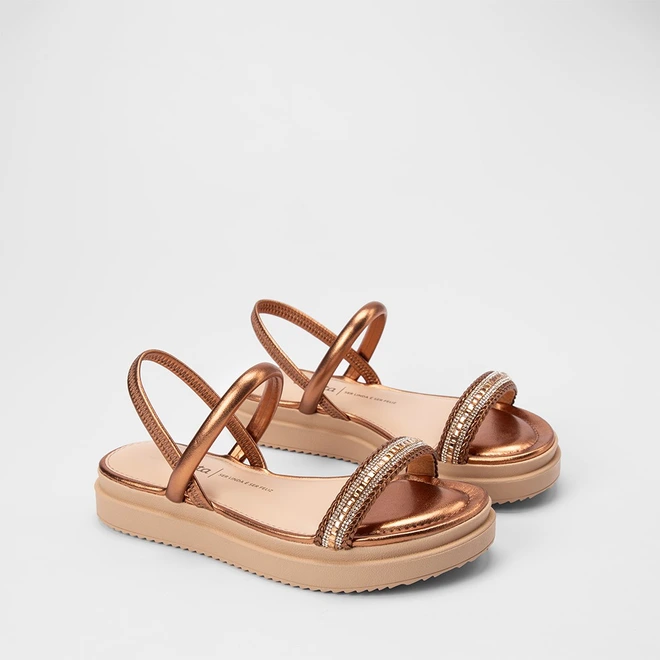 Sandália Feminina Dakota TIras Strass Metalizado Bronze