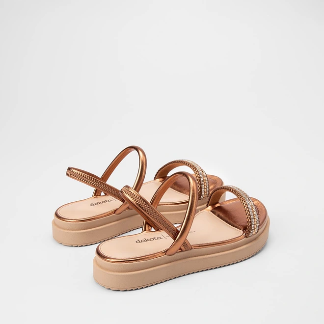 Sandália Feminina Dakota TIras Strass Metalizado Bronze
