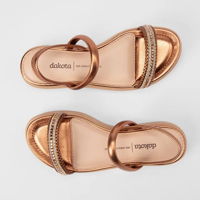 Sandália Feminina Dakota TIras Strass Metalizado Bronze