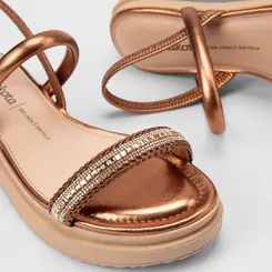 Sandália Feminina Dakota TIras Strass Metalizado Bronze
