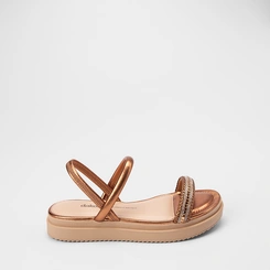 Sandália Feminina Dakota TIras Strass Metalizado Bronze