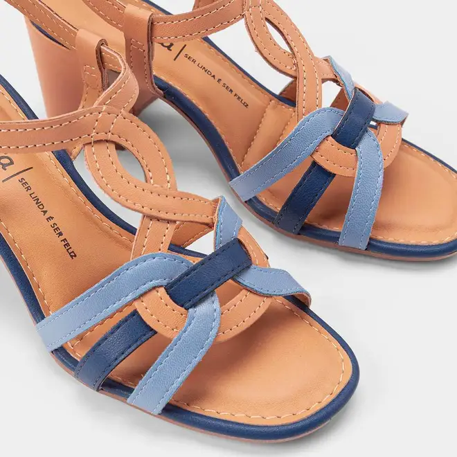 Sandália Feminina Dakota Multitiras Bege & Azul