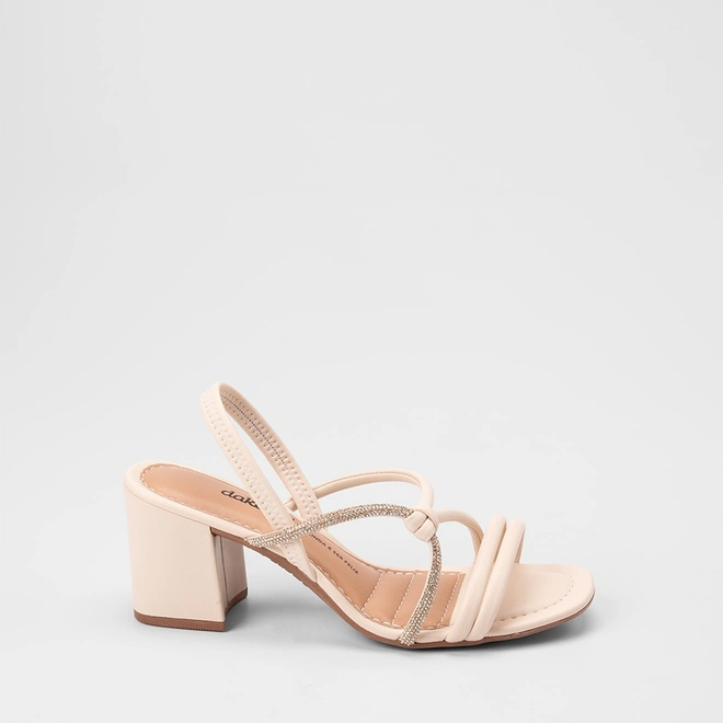 Sandália Feminina Dakota Salto Bloco Médio Detalhe Nó & Strass Off White