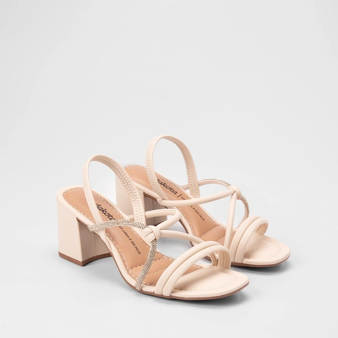 Sandália Feminina Dakota Salto Bloco Médio Detalhe Nó & Strass Off White