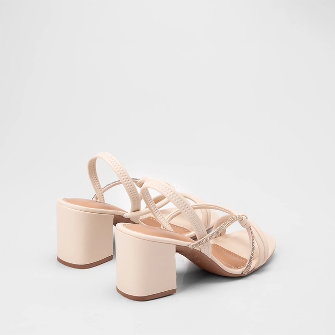 Sandália Feminina Dakota Salto Bloco Médio Detalhe Nó & Strass Off White