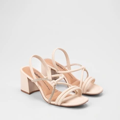Sandália Feminina Dakota Salto Bloco Médio Detalhe Nó & Strass Off White