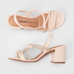 Sandália Feminina Dakota Salto Bloco Médio Detalhe Nó & Strass Off White