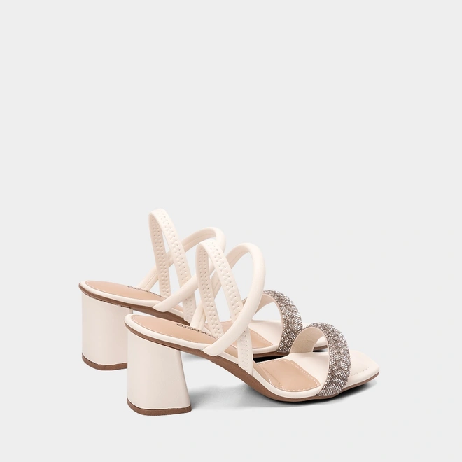 Sandália Feminina Dakota Salto Bloco Médio Tira Strass Off White