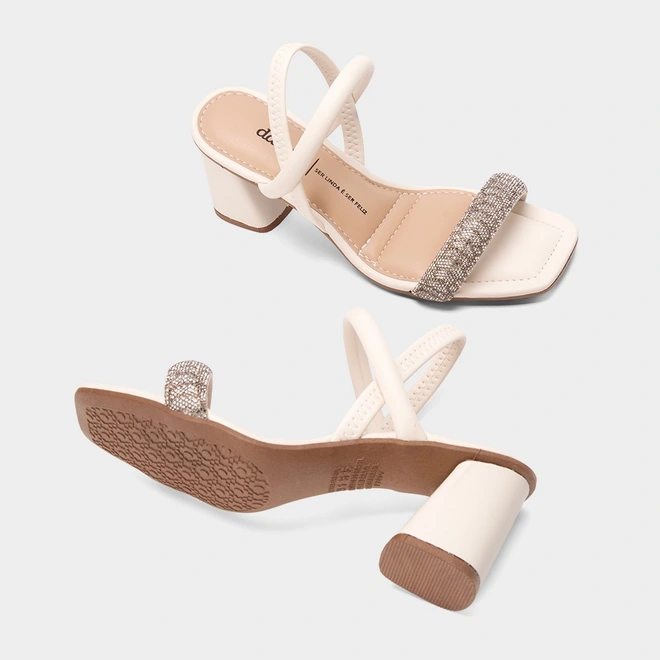 Sandália Feminina Dakota Salto Bloco Médio Tira Strass Off White