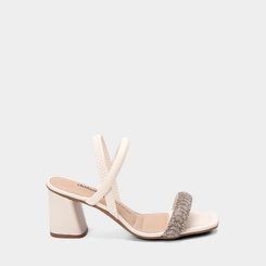 Sandália Feminina Dakota Salto Bloco Médio Tira Strass Off White