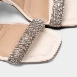 Sandália Feminina Dakota Salto Bloco Médio Tira Strass Off White