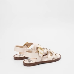 Sandália Rasteira Feminina Moleca Tiras Cruzadas Detalhe Ilhós Off White