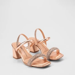 Sandália Feminina Dakota Salto Bloco Médio Tira Strass Metalizado Rose Gold