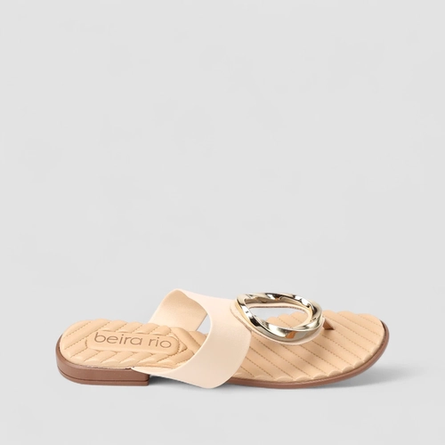 Tamanco Feminino Beira Rio Fivela Dourada Bege