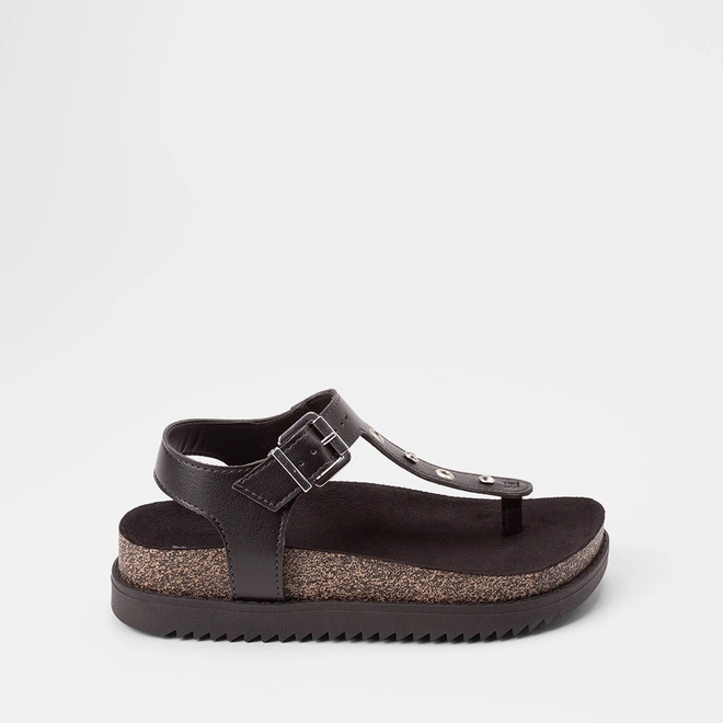 Sandália Feminina Moleca Detalhe Ilhós & Pedraria Preto