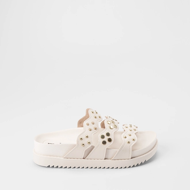 Tamanco Feminino Moleca Detalhe Tachas Off White
