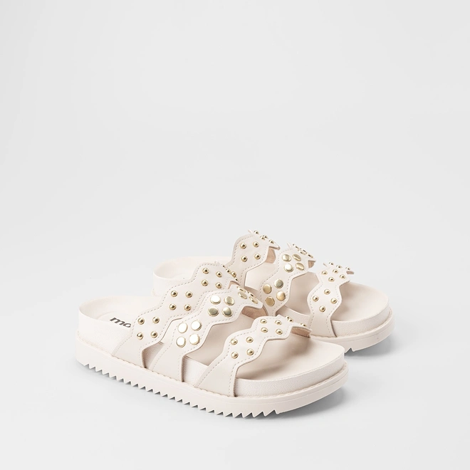 Tamanco Feminino Moleca Detalhe Tachas Off White