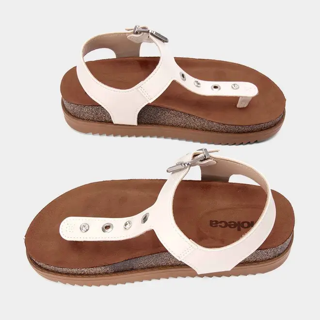 Sandália Feminina Moleca Detalhe Ilhós & Pedraria Off White