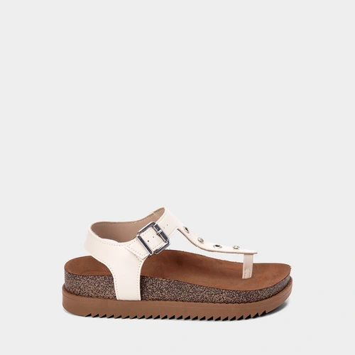 Sandália Feminina Moleca Detalhe Ilhós & Pedraria Off White