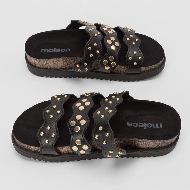 Tamanco Feminino Moleca Detalhe Tachas Preto