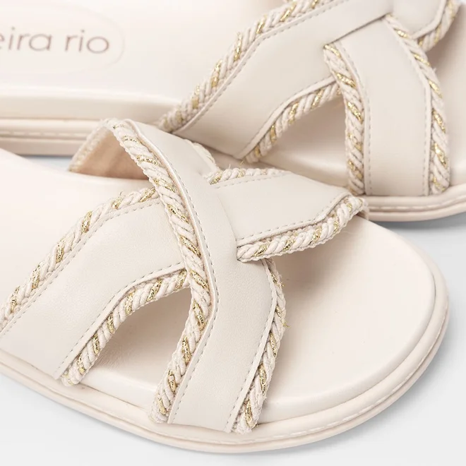 Tamanco Feminino Flat Beira Rio Tiras Cruzadas Off White