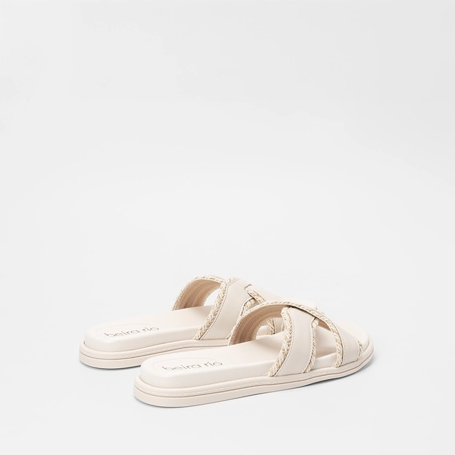 Tamanco Feminino Flat Beira Rio Tiras Cruzadas Off White