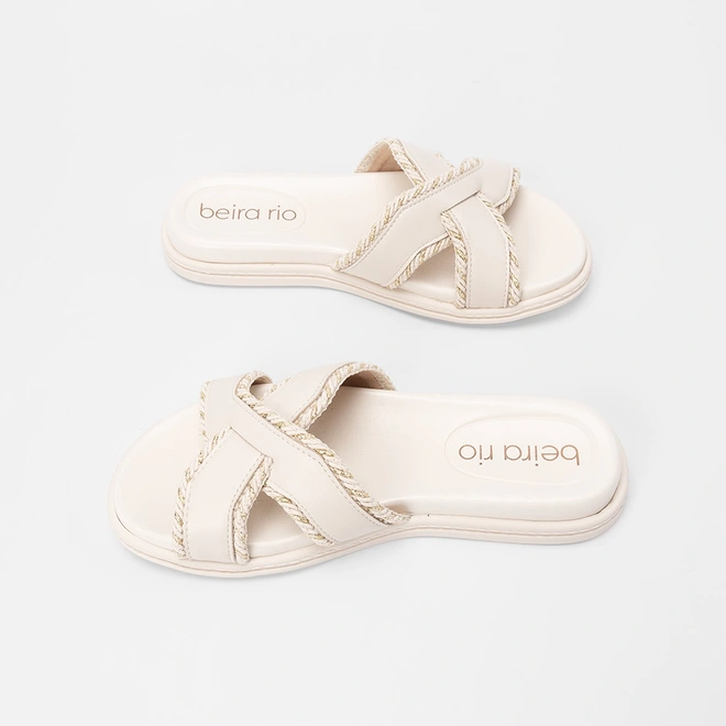Tamanco Feminino Flat Beira Rio Tiras Cruzadas Off White