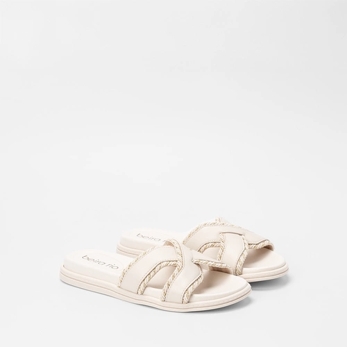 Tamanco Feminino Flat Beira Rio Tiras Cruzadas Off White