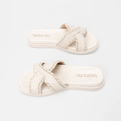 Tamanco Feminino Flat Beira Rio Tiras Cruzadas Off White