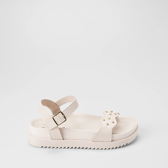 Sandália Feminina Moleca Detalhe Tachas Off White