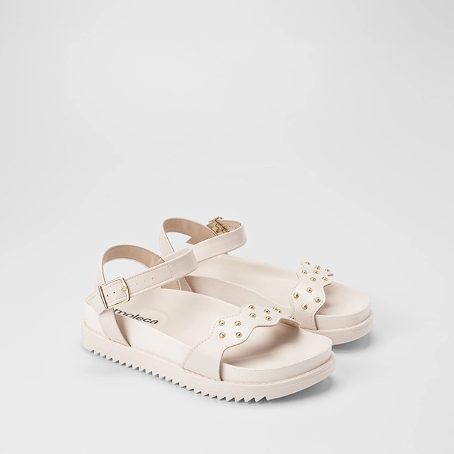 Sandália Feminina Moleca Detalhe Tachas Off White