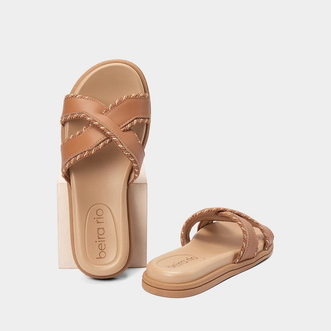 Tamanco Feminino Beira Rio Tiras Cruzadas Caramelo