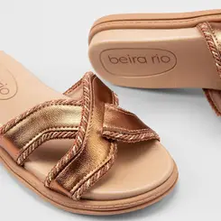 Tamanco Feminino Beira Rio Tiras Cruzadas Metalizado Bronze
