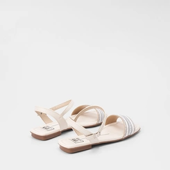 Sandália Rasteira Feminina Moleca Detalhe Strass & Pedraria Off White