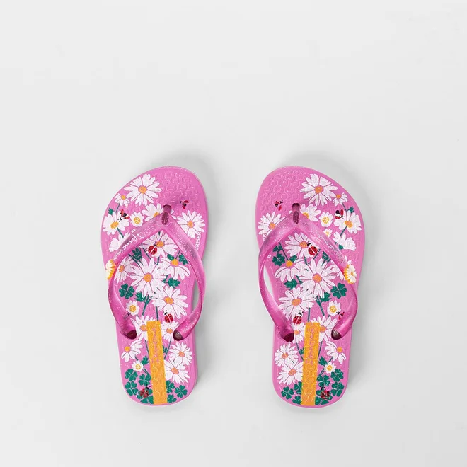 Chinelo Bebê Ipanema Garden Shine Flores Glitter Roxo