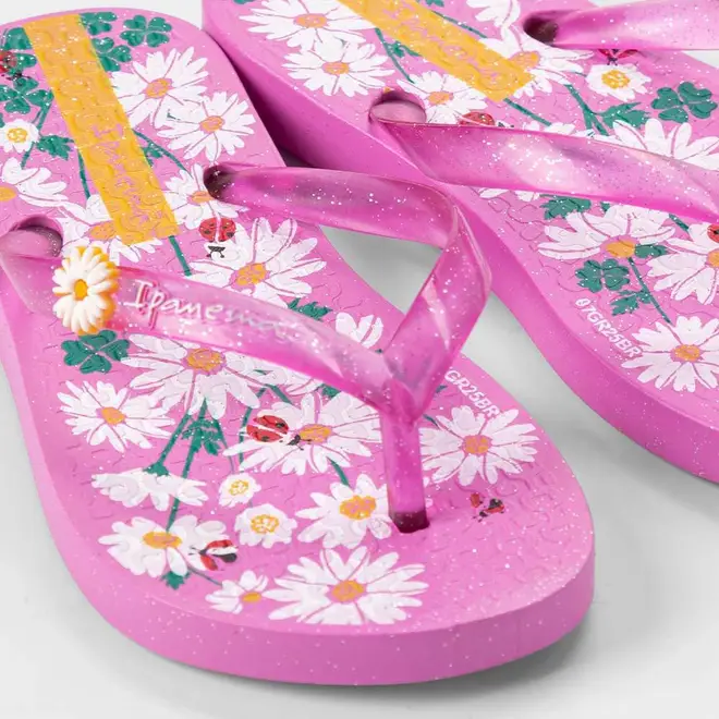 Chinelo Bebê Ipanema Garden Shine Flores Glitter Roxo