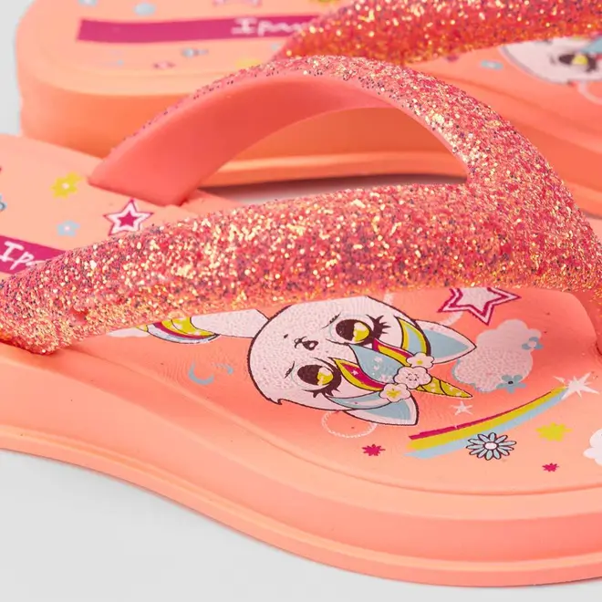 Chinelo Infantil Ipanema Fluffy Shine Unicórnio Glitter Laranja