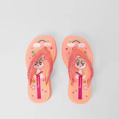 Chinelo Infantil Ipanema Fluffy Shine Unicórnio Glitter Laranja