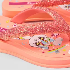 Chinelo Infantil Ipanema Fluffy Shine Unicórnio Glitter Laranja