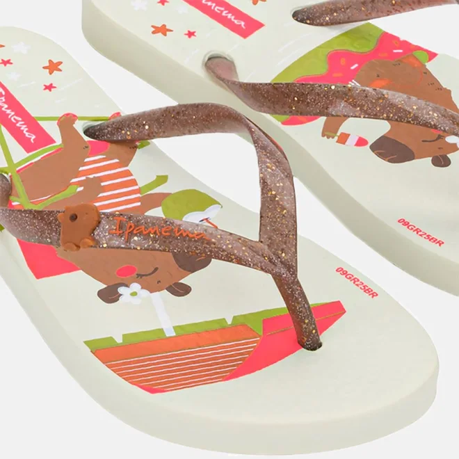 Chinelo Bebê Ipanema Hype Capivara Glitter Bege